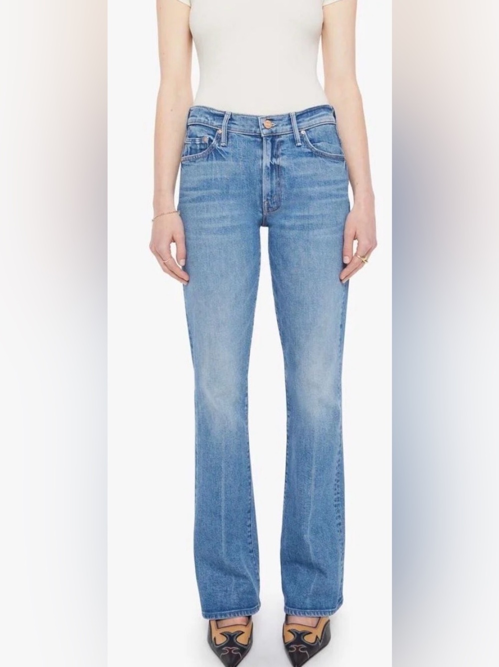 MOTHER The Outsider Sneak Jeans In Hokey Pokey Blue Flare Bootcut. Size 33